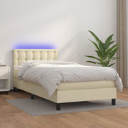 Krevet box spring s madracem LED krem 90x190 cm od umjetne kože