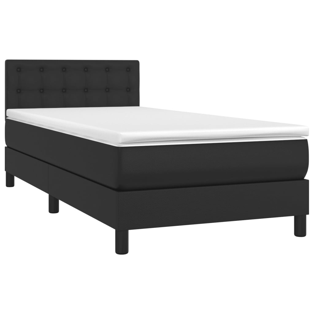 Krevet box spring s madracem LED crni 100x200cm od umjetne kože