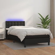 Krevet box spring s madracem LED crni 100x200cm od umjetne kože
