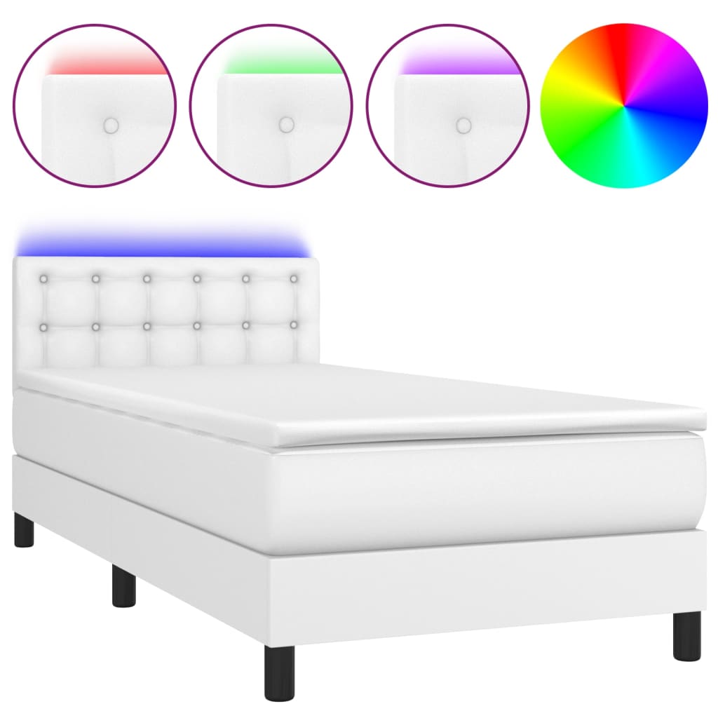 Krevet box spring s madracem LED bijeli 100x200 cm umjetna koža