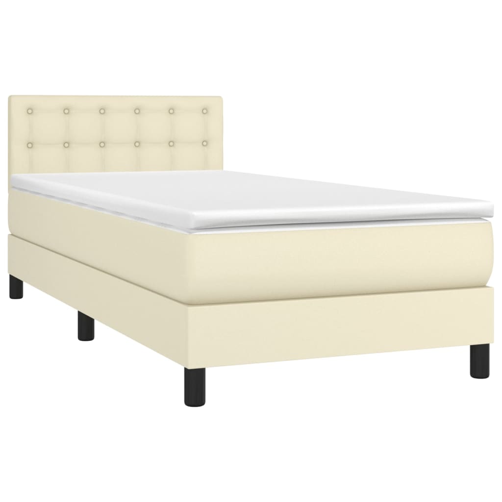 Krevet box spring s madracem LED krem 100x200cm od umjetne kože
