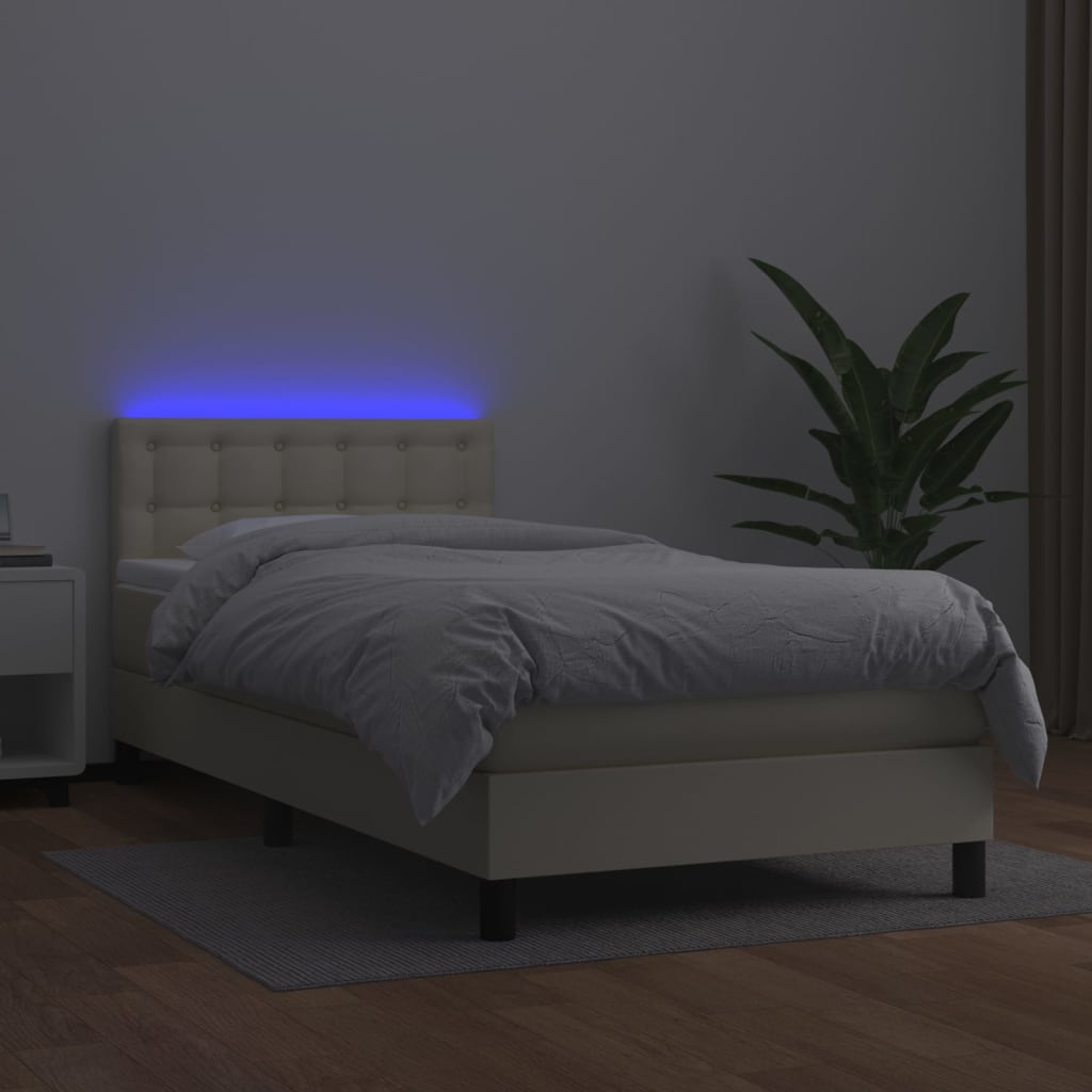 Krevet box spring s madracem LED krem 100x200cm od umjetne kože