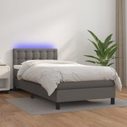 Krevet box spring s madracem LED sivi 100x200cm od umjetne kože