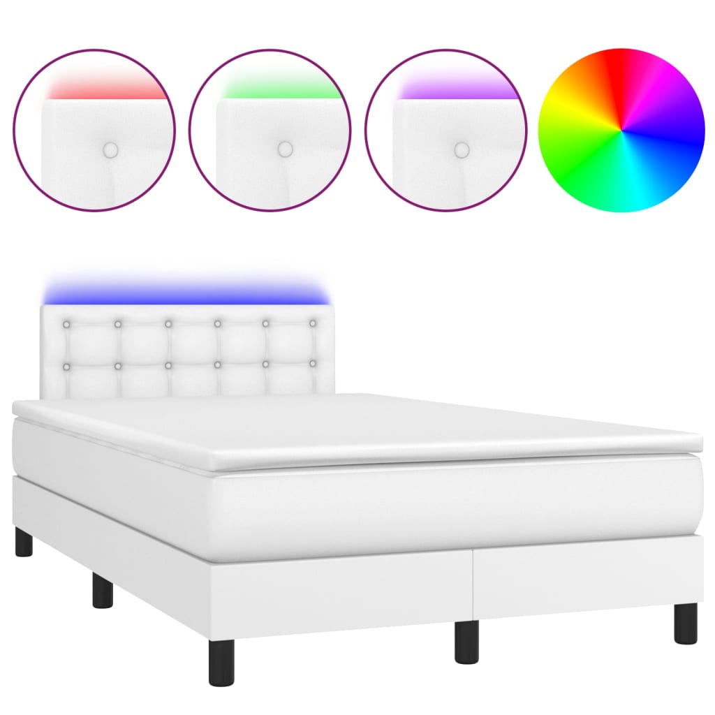 Krevet box spring s madracem LED bijeli 120x200 cm umjetna koža