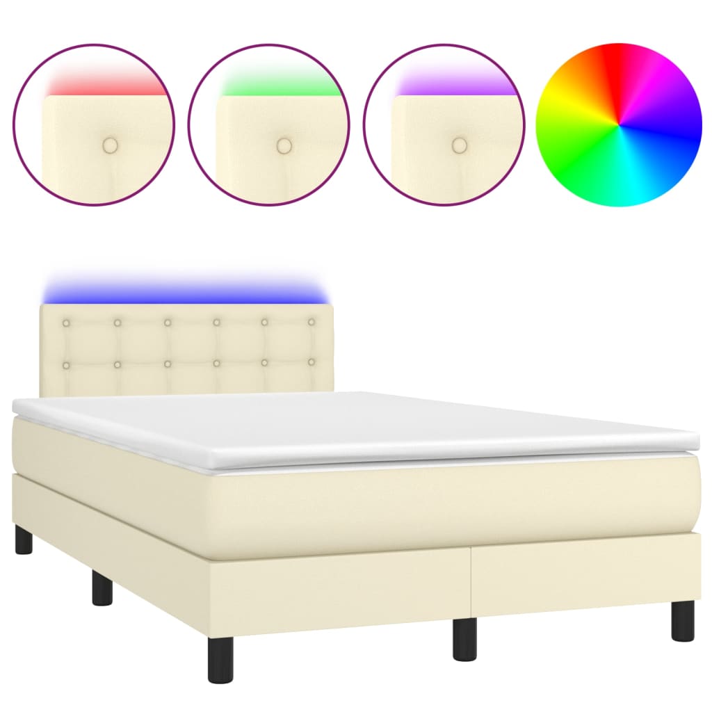 Krevet box spring s madracem LED krem 120x200cm od umjetne kože