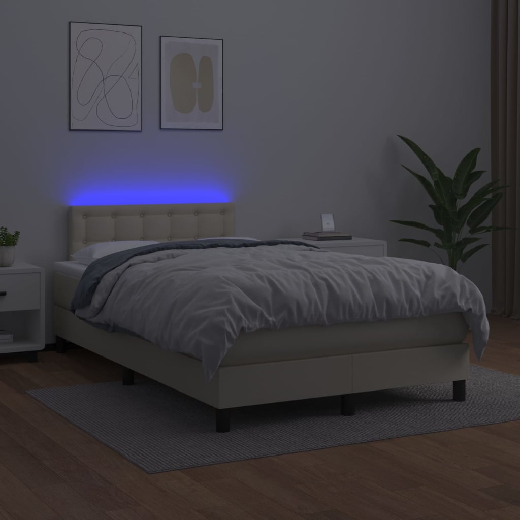 Krevet box spring s madracem LED krem 120x200cm od umjetne kože