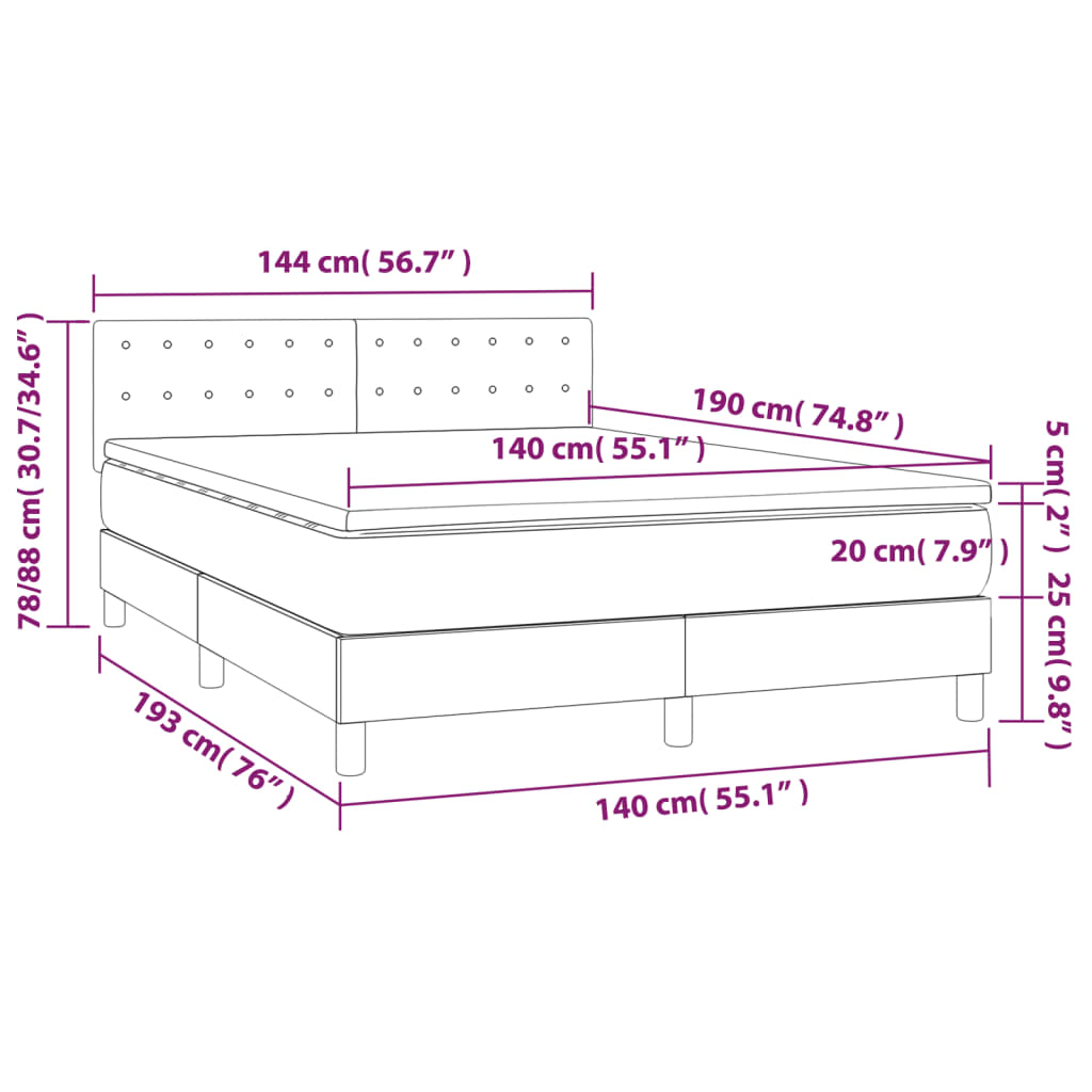 Krevet box spring s madracem LED krem 140x190cm od umjetne kože