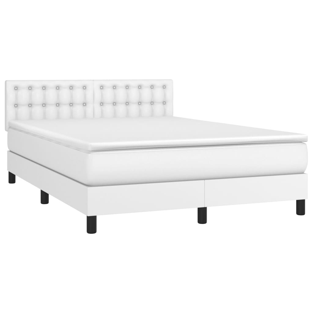 Krevet box spring s madracem LED bijeli 140x200 cm umjetna koža