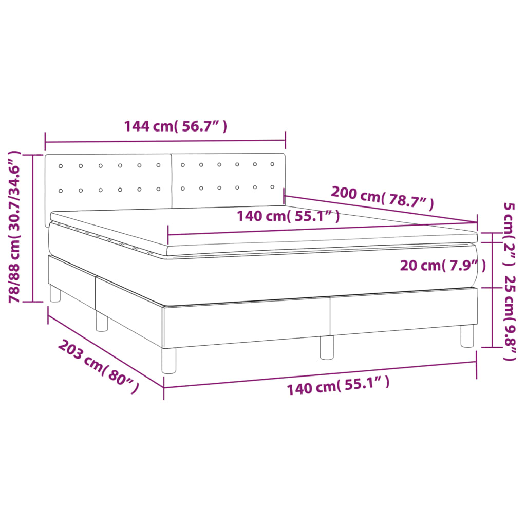 Krevet box spring s madracem LED krem 140x200cm od umjetne kože