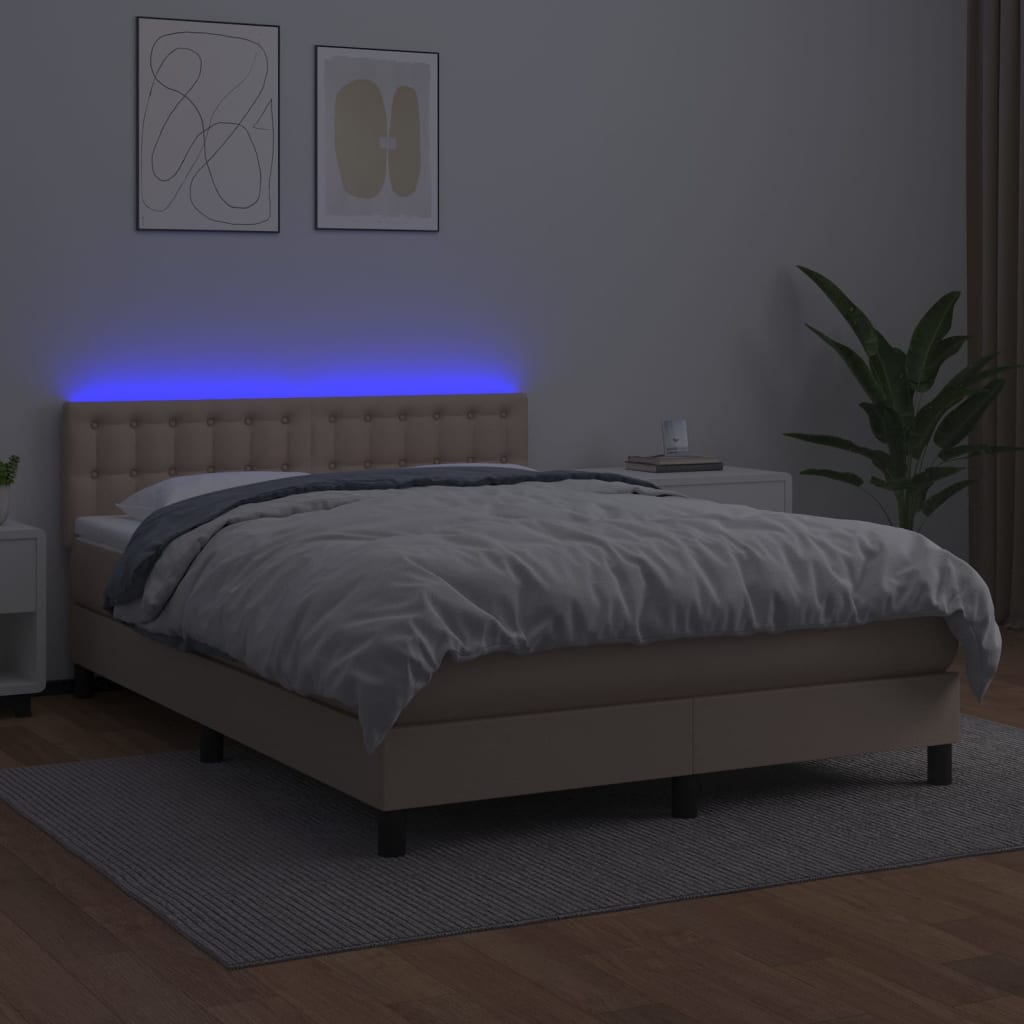Krevet box spring madrac LED cappuccino 140x200cm umjetna koža