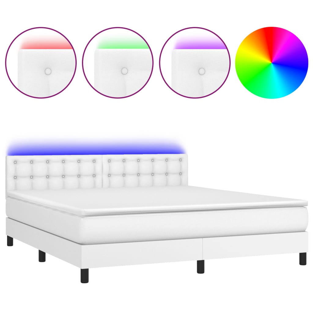 Krevet box spring s madracem LED bijeli 160x200 cm umjetna koža
