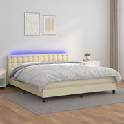 Krevet box spring s madracem LED krem 160x200cm od umjetne kože