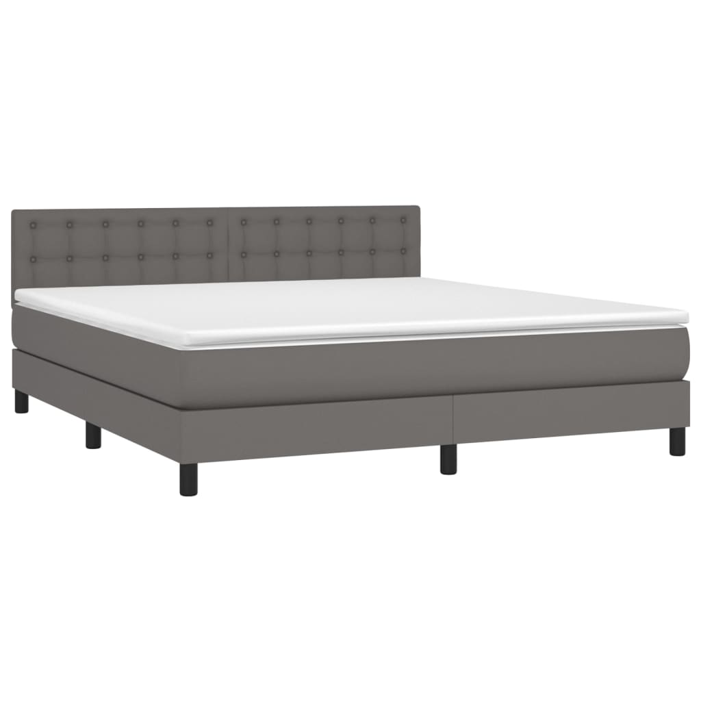 Krevet box spring s madracem LED sivi 160x200cm od umjetne kože