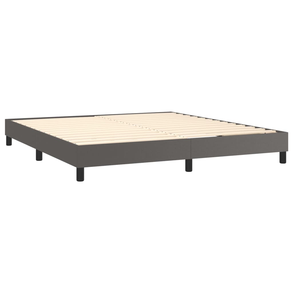Krevet box spring s madracem LED sivi 160x200cm od umjetne kože