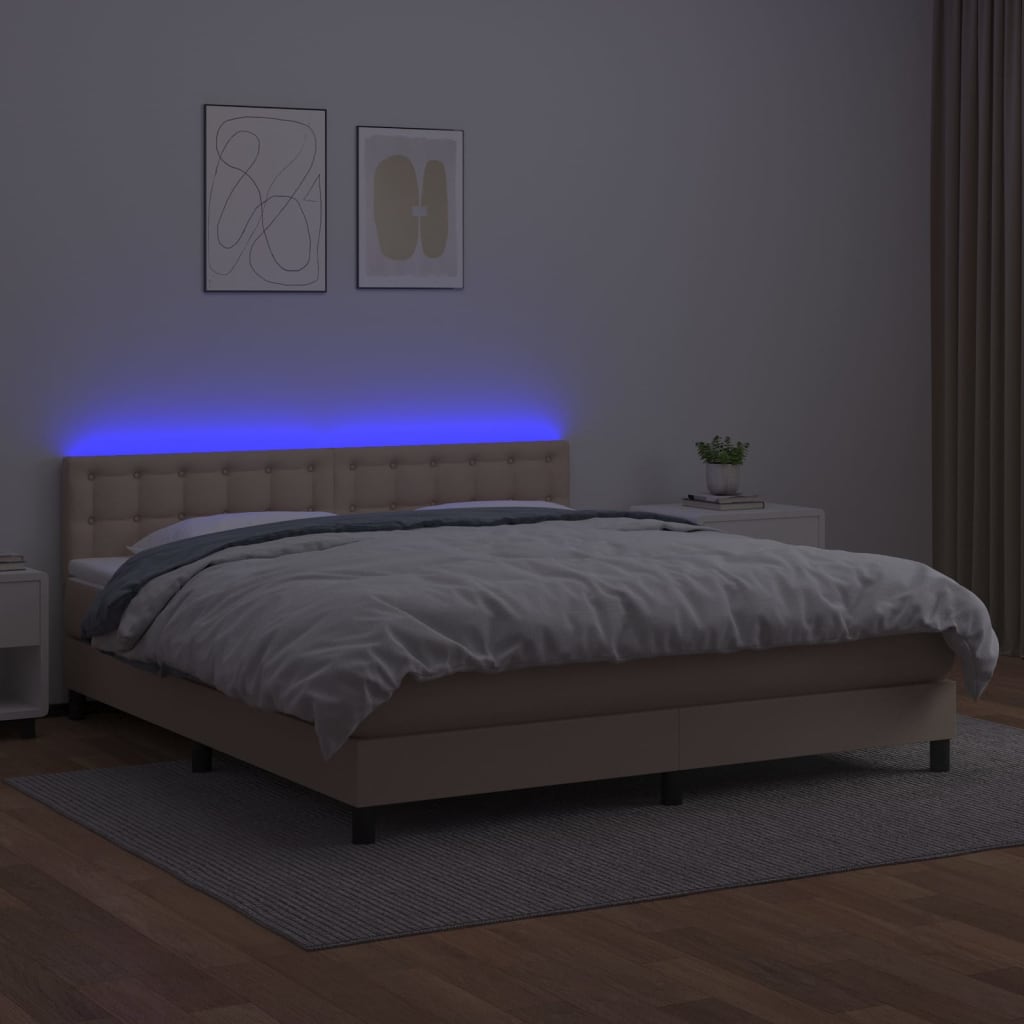 Krevet box spring madrac LED cappuccino 180x200cm umjetna koža