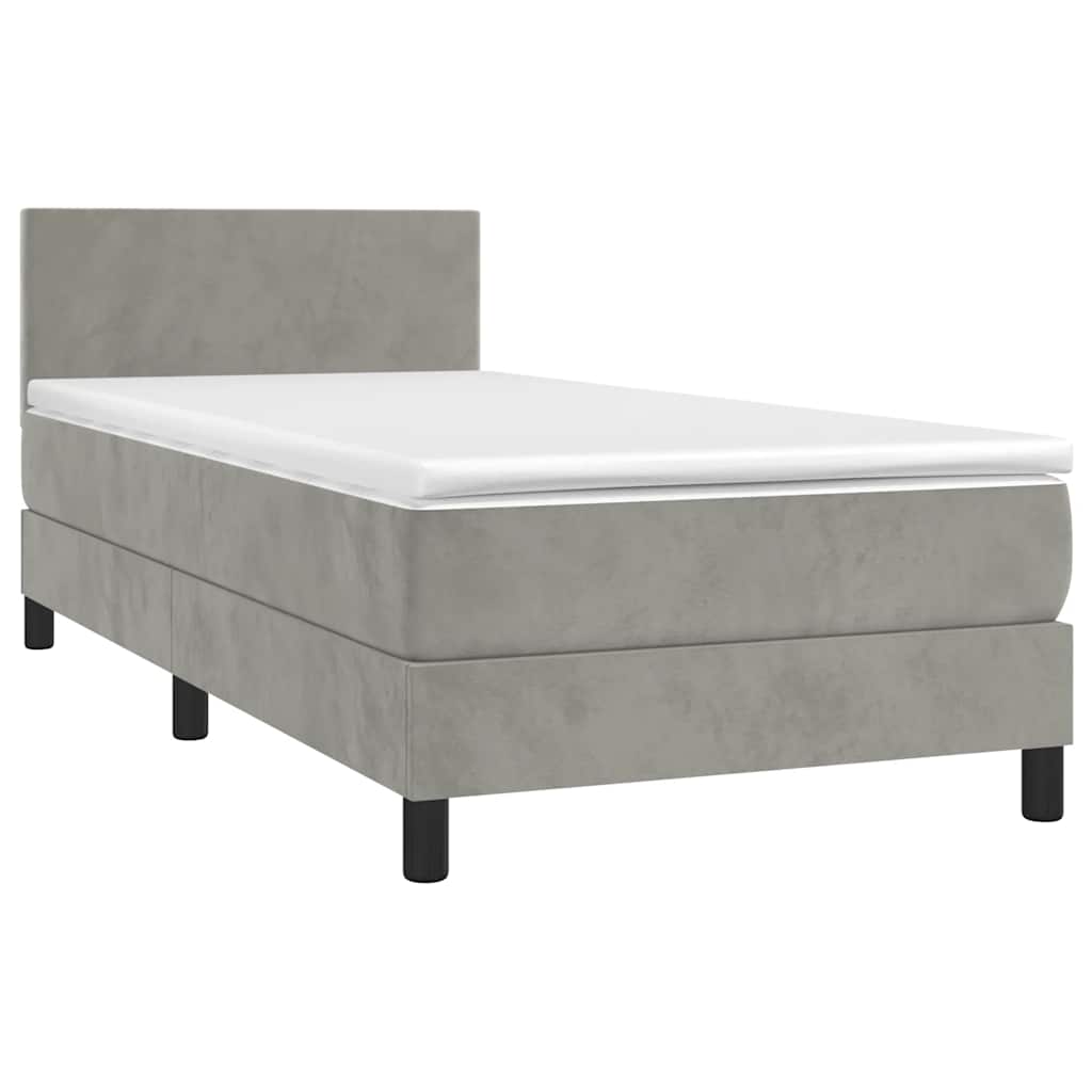 Krevet box spring s madracem LED svjetlosivi 80x200 cm baršun