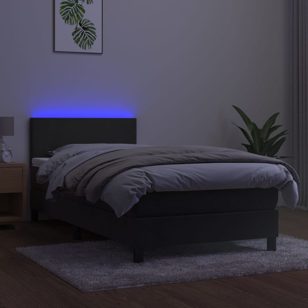 Krevet box spring s madracem LED tamnosivi 80 x 200 cm baršun