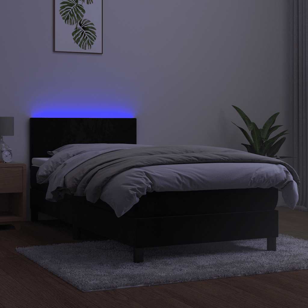 Krevet box spring s madracem LED crni 80 x 200 cm baršunasti