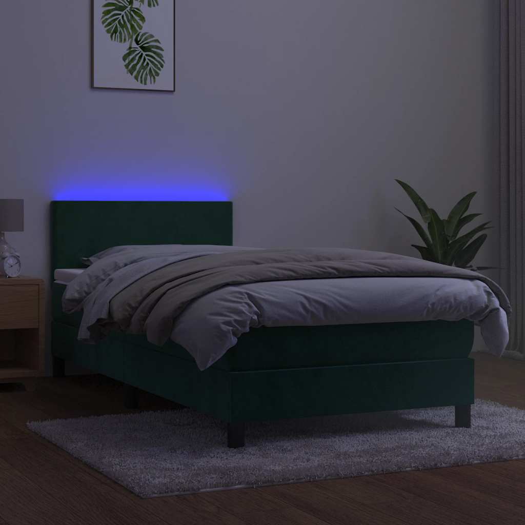 Krevet box spring s madracem LED tamnozeleni 80 x 200 cm baršun