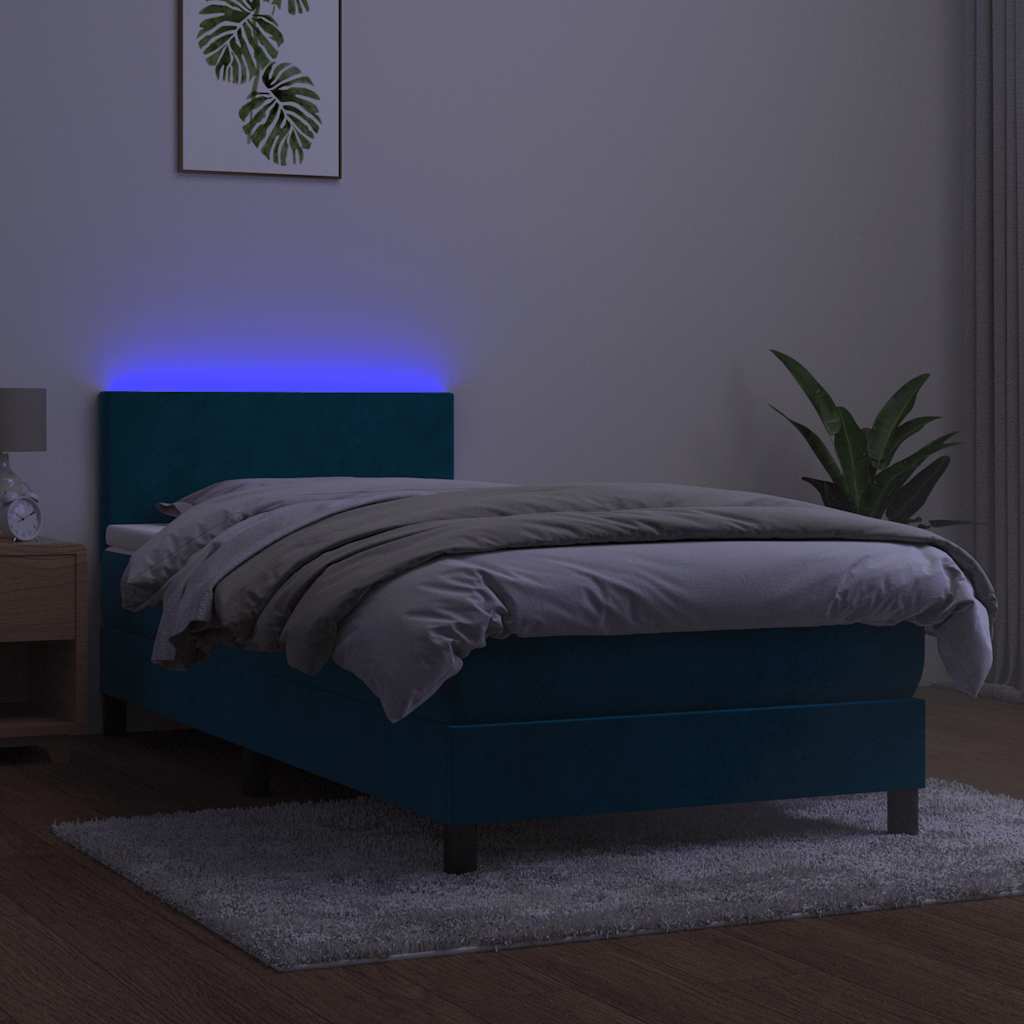 Krevet box spring s madracem LED tamnoplavi 80 x 200 cm baršun