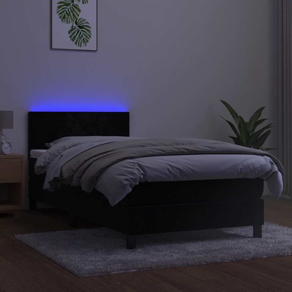 Krevet box spring s madracem LED crni 90x190 cm baršun