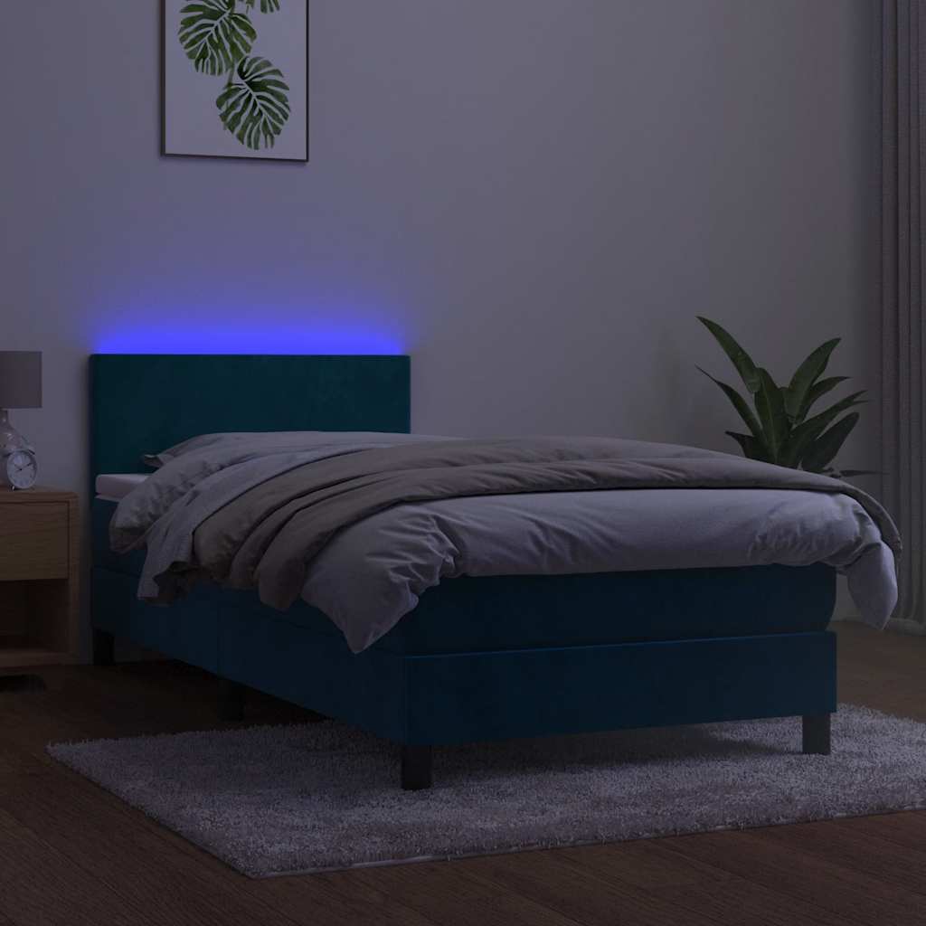 Krevet box spring s madracem LED tamnoplavi 90x190 cm baršun