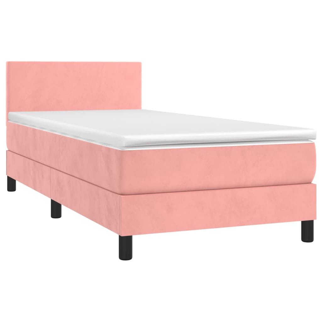 Krevet box spring s madracem LED ružičasti 90x200 cm baršunasti