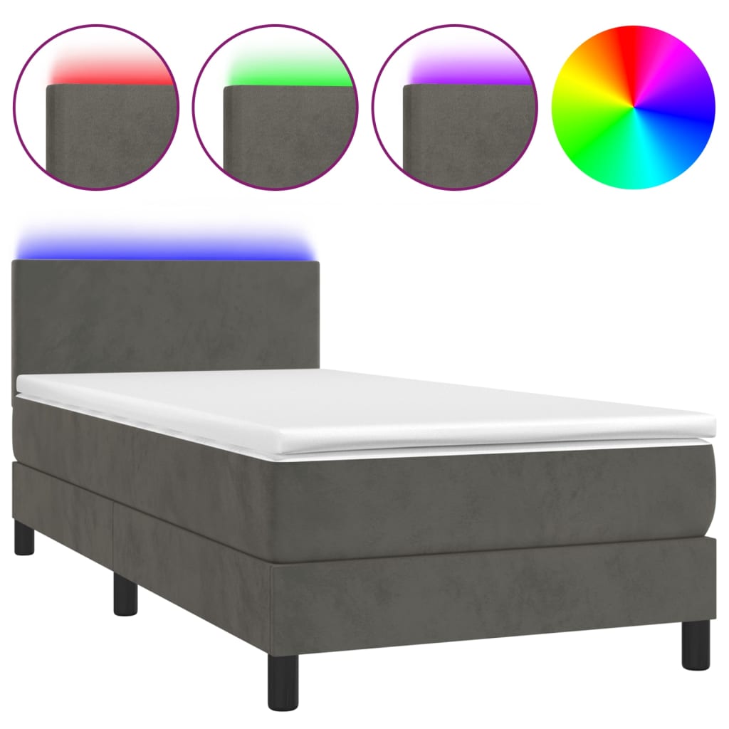Krevet box spring s madracem LED tamnosivi 100x200 cm baršun