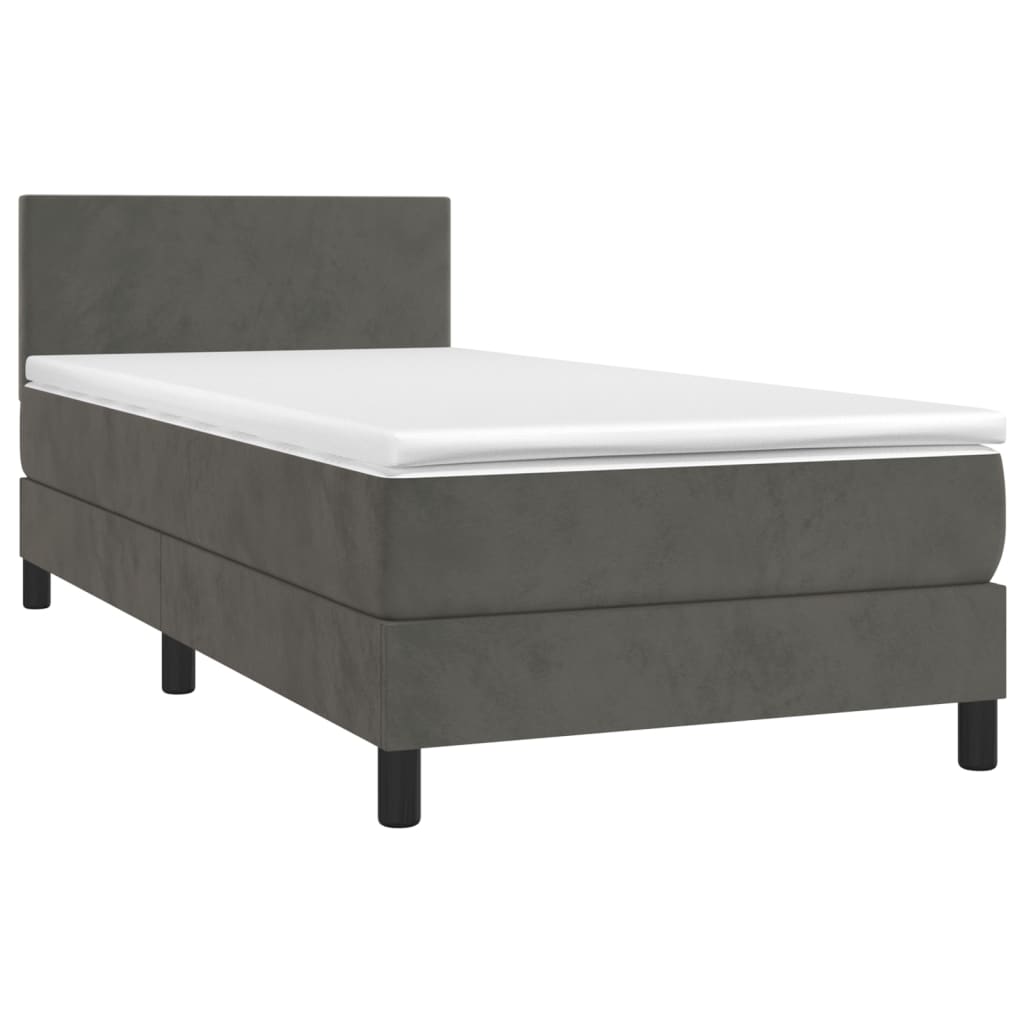 Krevet box spring s madracem LED tamnosivi 100x200 cm baršun