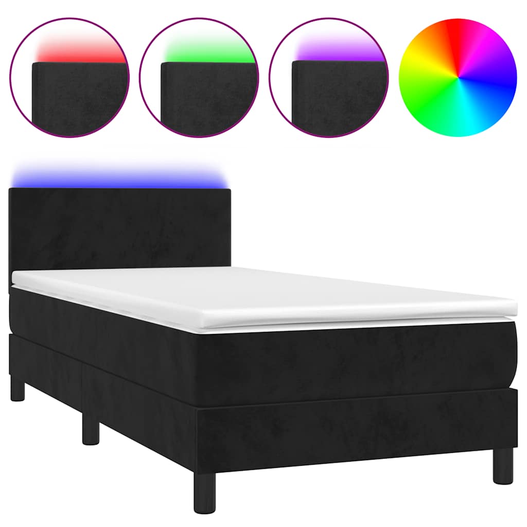 Krevet box spring s madracem LED crni 100x200 cm baršun