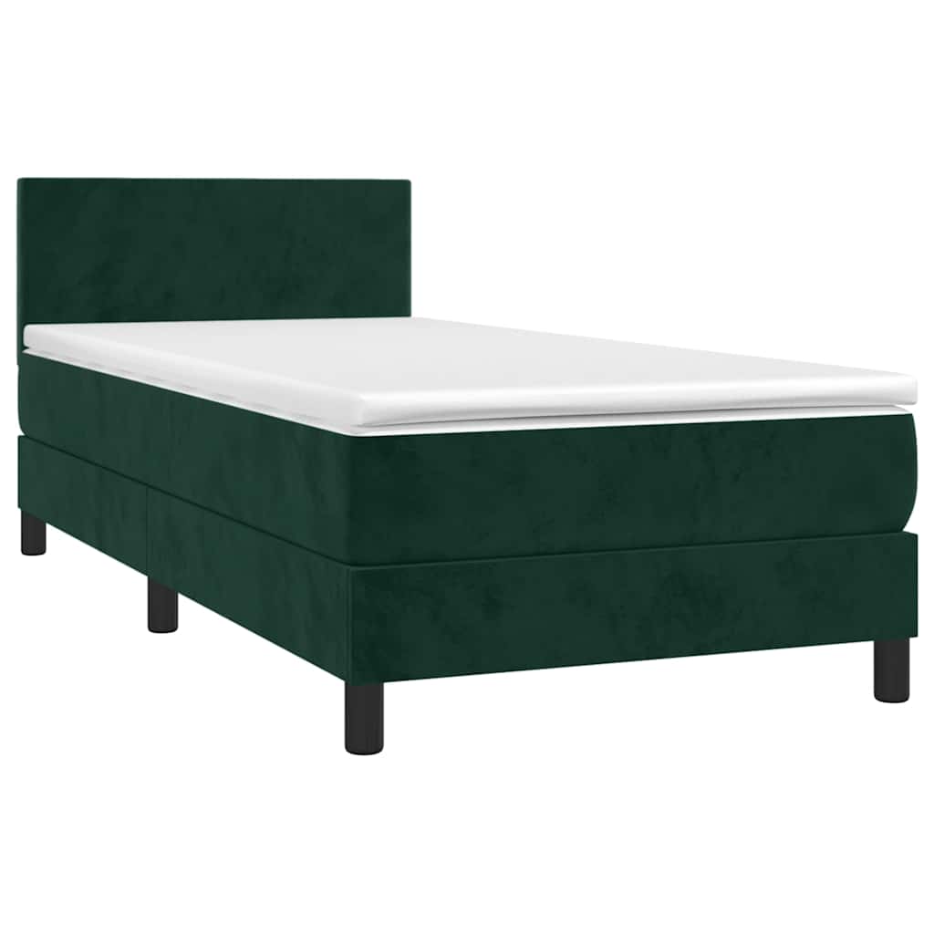 Krevet box spring s madracem LED tamnozeleni 100x200 cm baršun