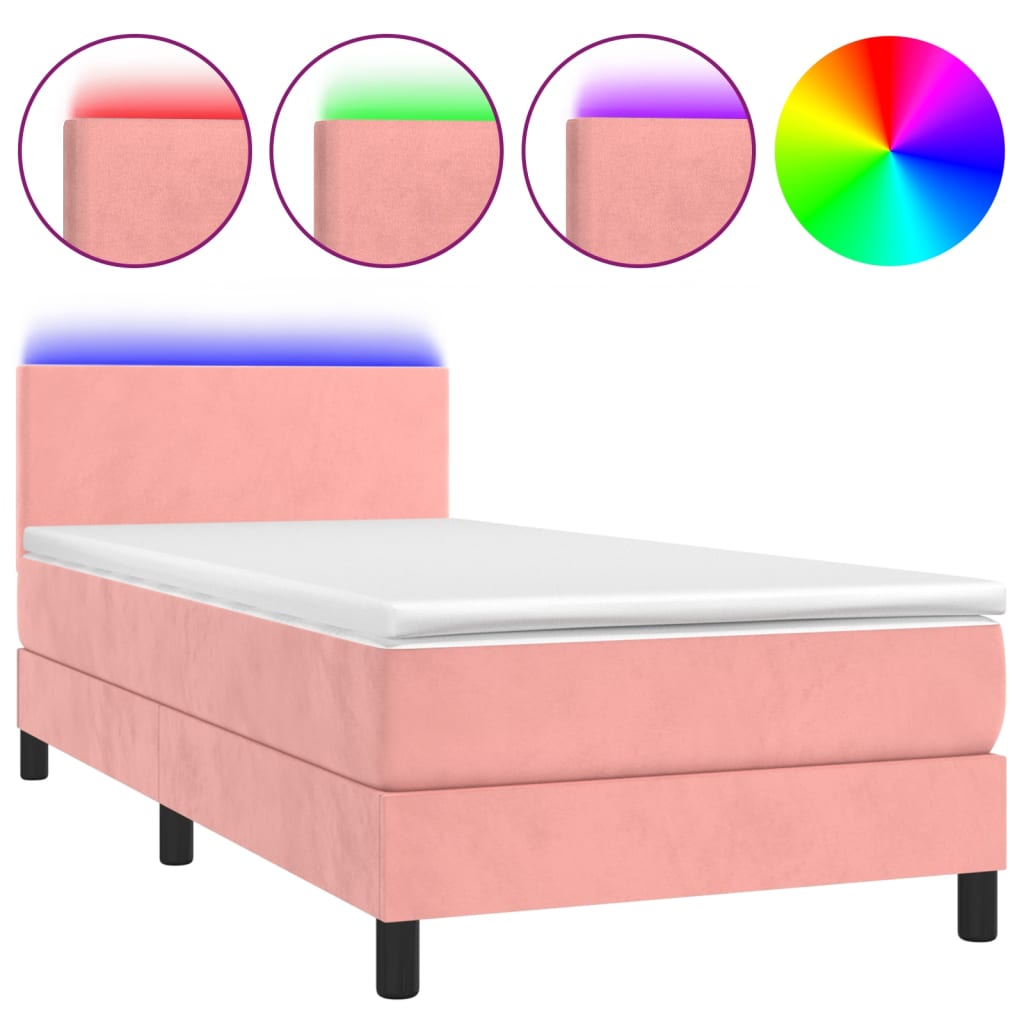 Krevet box spring s madracem LED ružičasti 100x200cm baršunasti