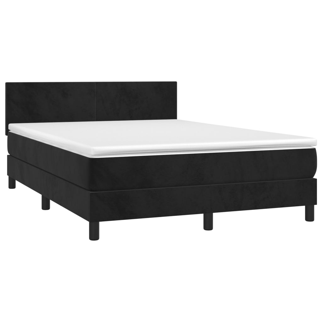 Krevet box spring s madracem LED crni 140x190 cm baršun