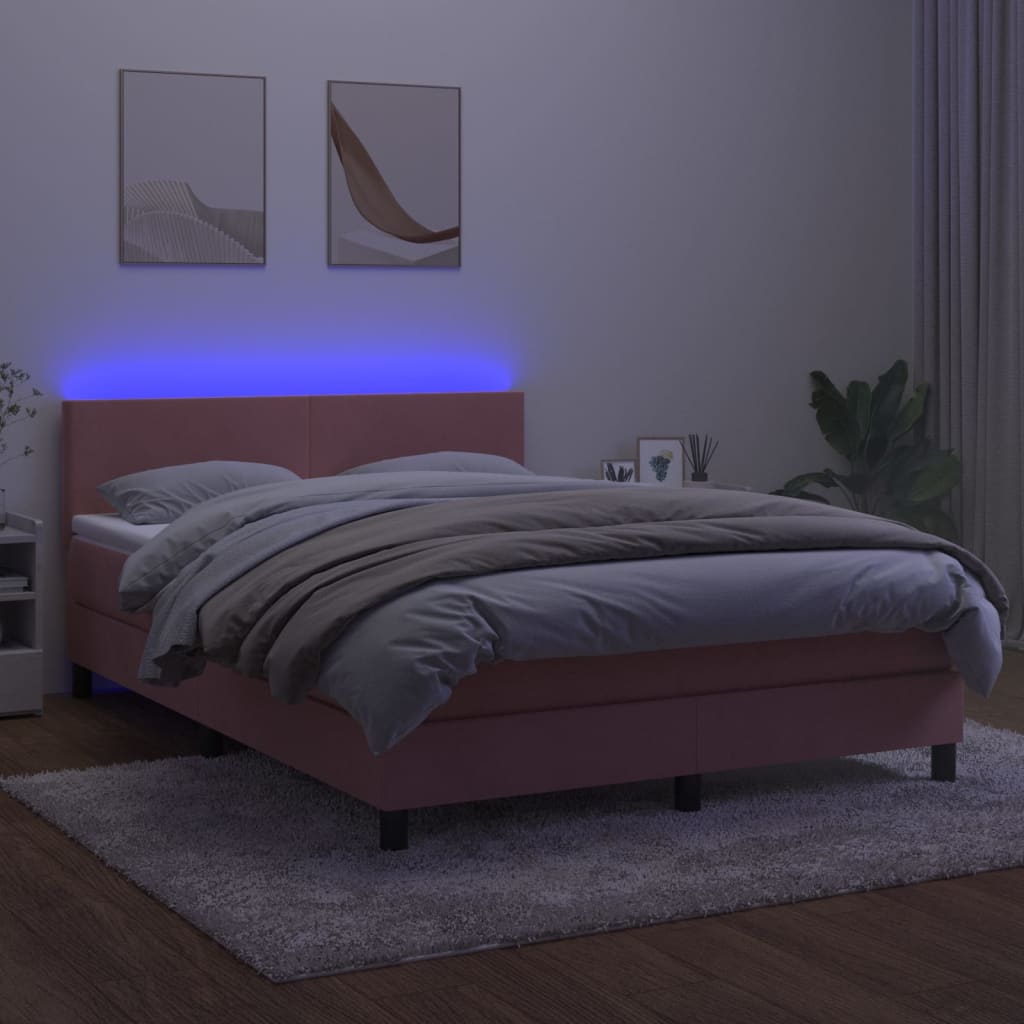 Krevet box spring s madracem LED ružičasti 140x190cm baršunasti