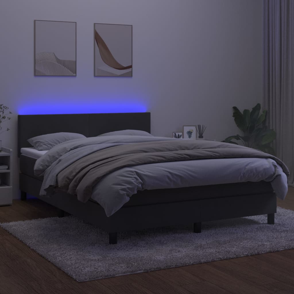 Krevet box spring s madracem LED tamnosivi 140x200 cm baršun
