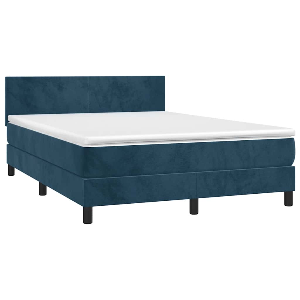 Krevet box spring s madracem LED tamnoplavi 140x200 cm baršun