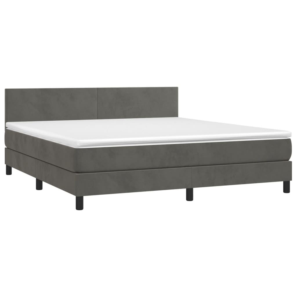 Krevet box spring s madracem LED tamnosivi 160x200 cm baršun