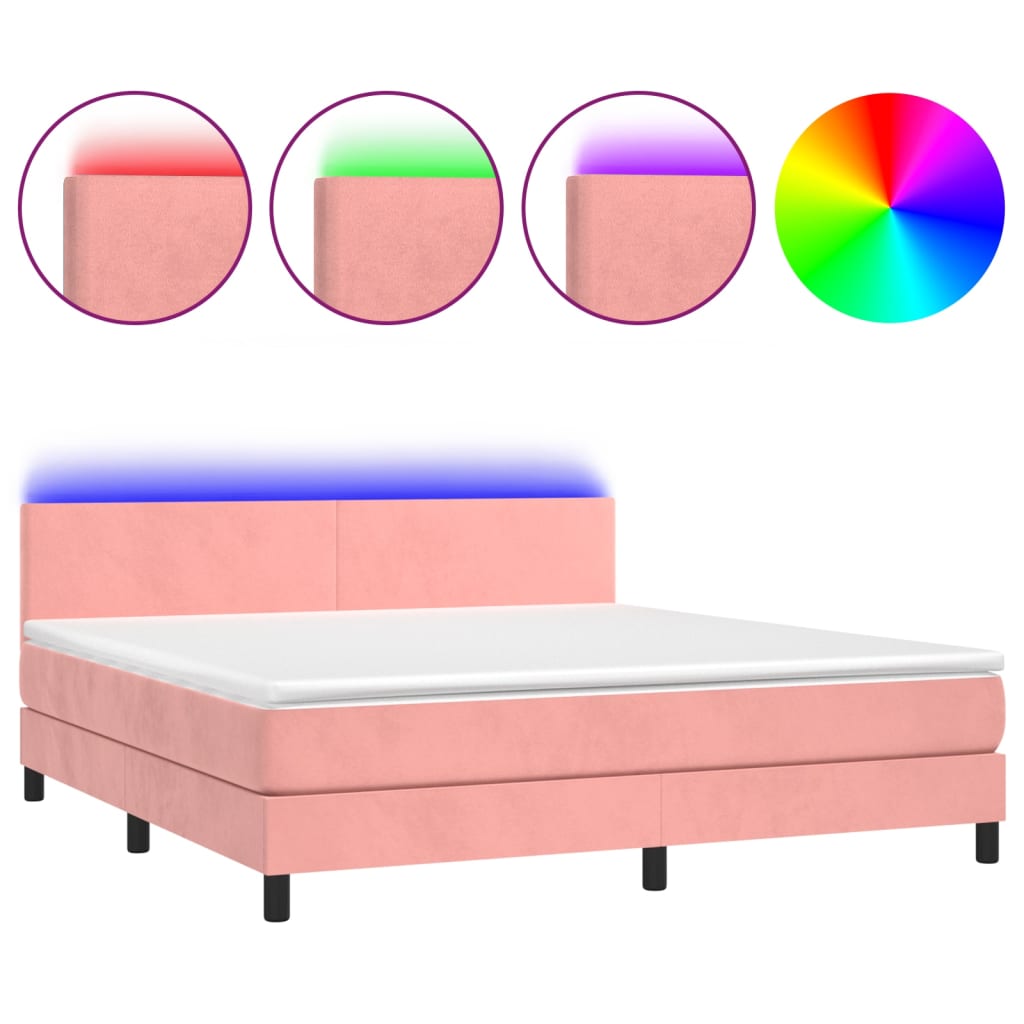 Krevet box spring s madracem LED ružičasti 160x200cm baršunasti