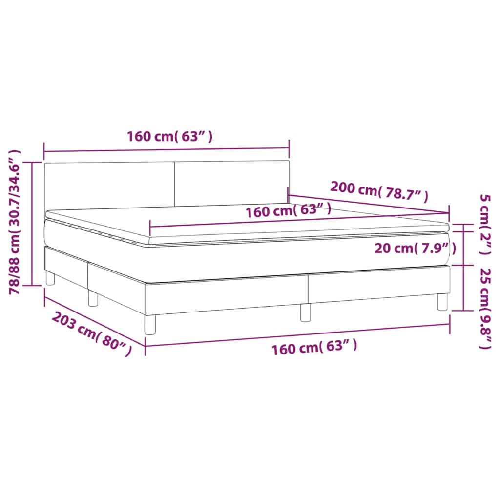 Krevet box spring s madracem LED ružičasti 160x200cm baršunasti