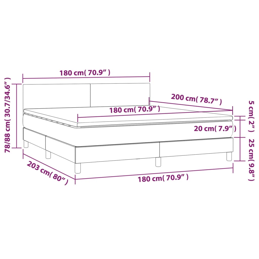 Krevet box spring s madracem LED tamnosivi 180x200 cm baršun