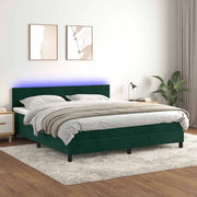 Krevet box spring s madracem LED tamnozeleni 180x200 cm baršun