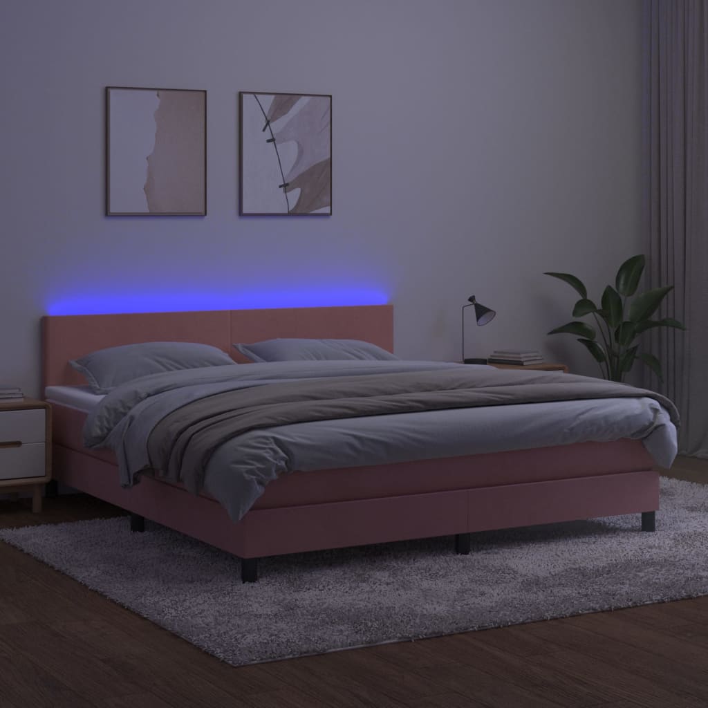 Krevet box spring s madracem LED ružičasti 180x200cm baršunasti