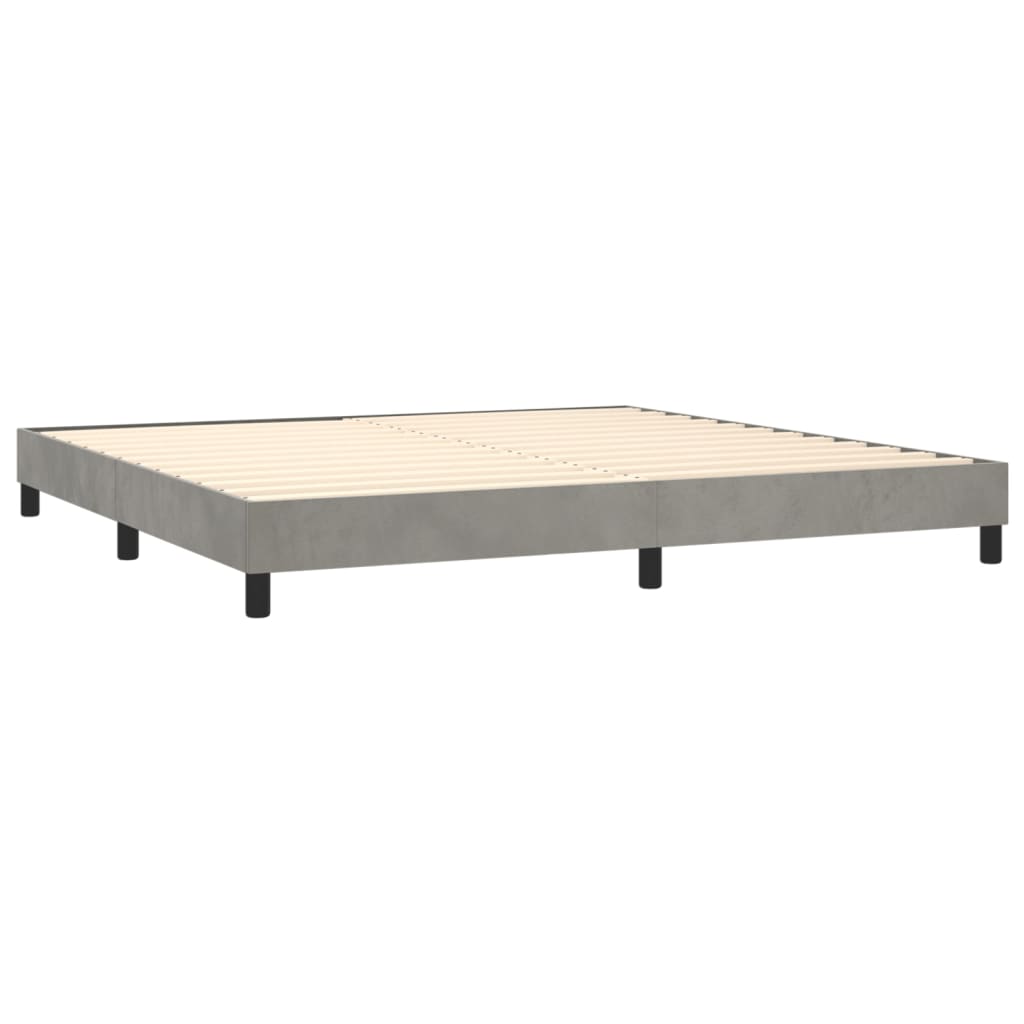 Krevet box spring s madracem LED svjetlosivi 200x200 cm baršun