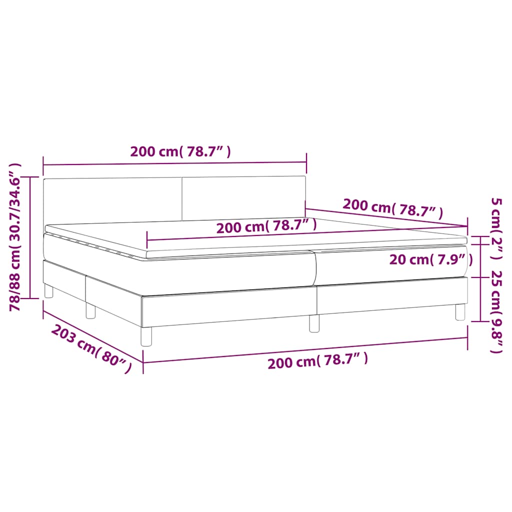 Krevet box spring s madracem LED crni 200x200 cm baršun