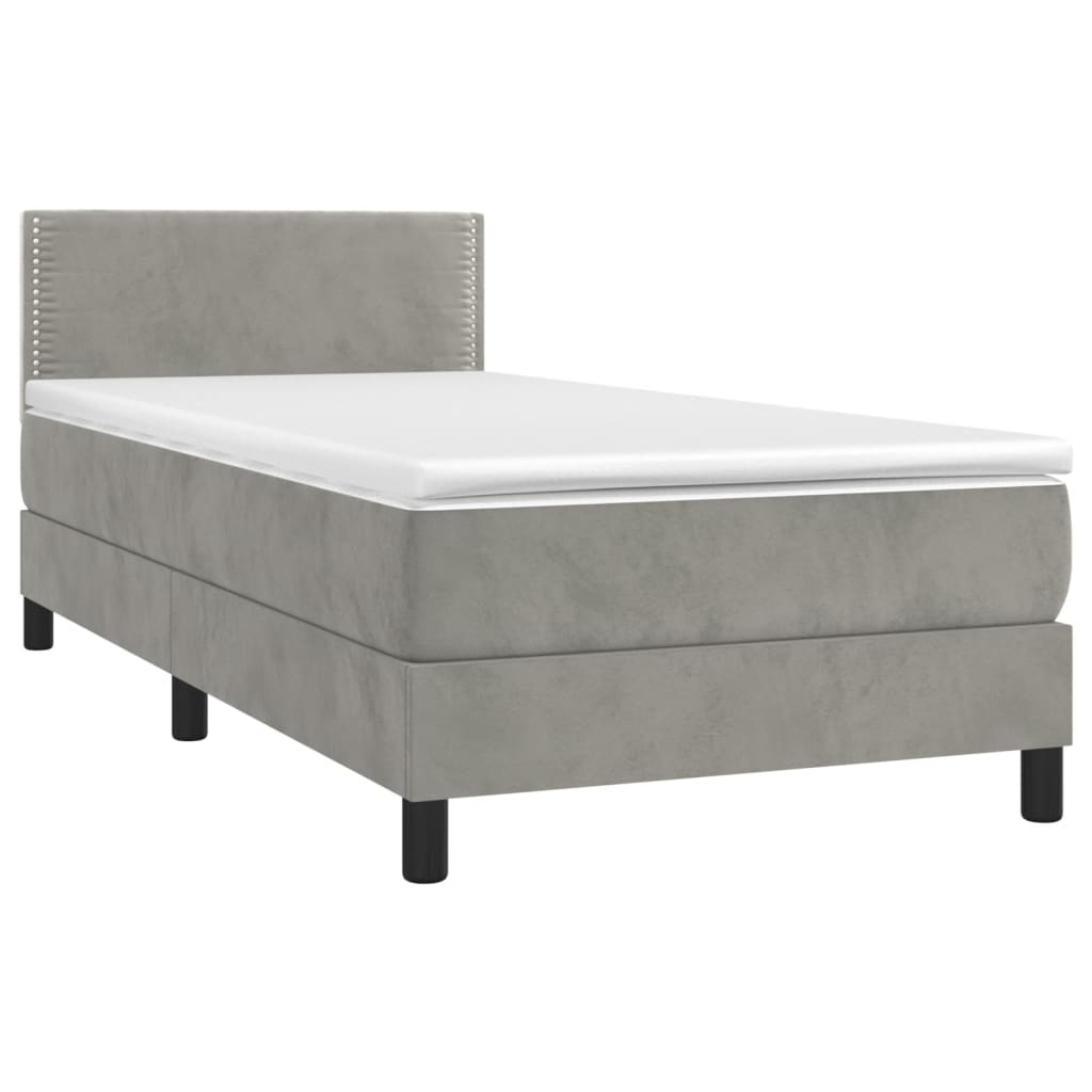 Krevet box spring s madracem LED svjetlosivi 90x200 cm baršun