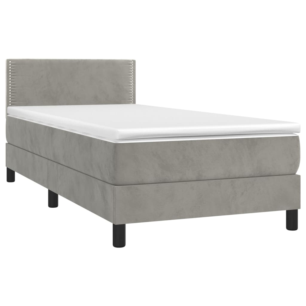 Krevet box spring s madracem LED svjetlosivi 100x200 cm baršun