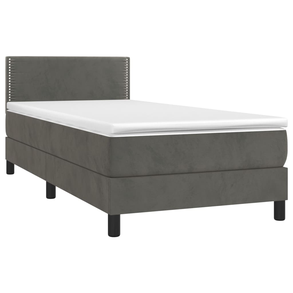 Krevet box spring s madracem LED tamnosivi 100x200 cm baršun