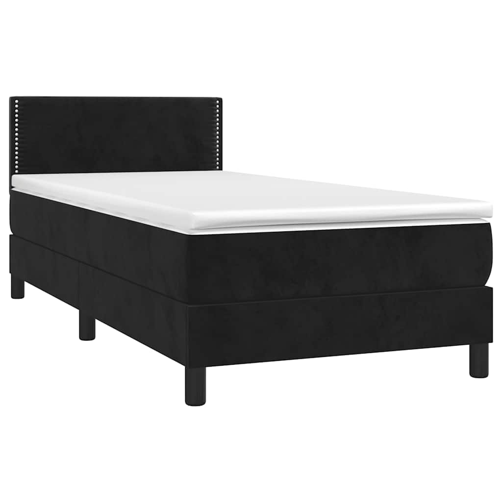 Krevet box spring s madracem LED crni 100x200 cm baršun