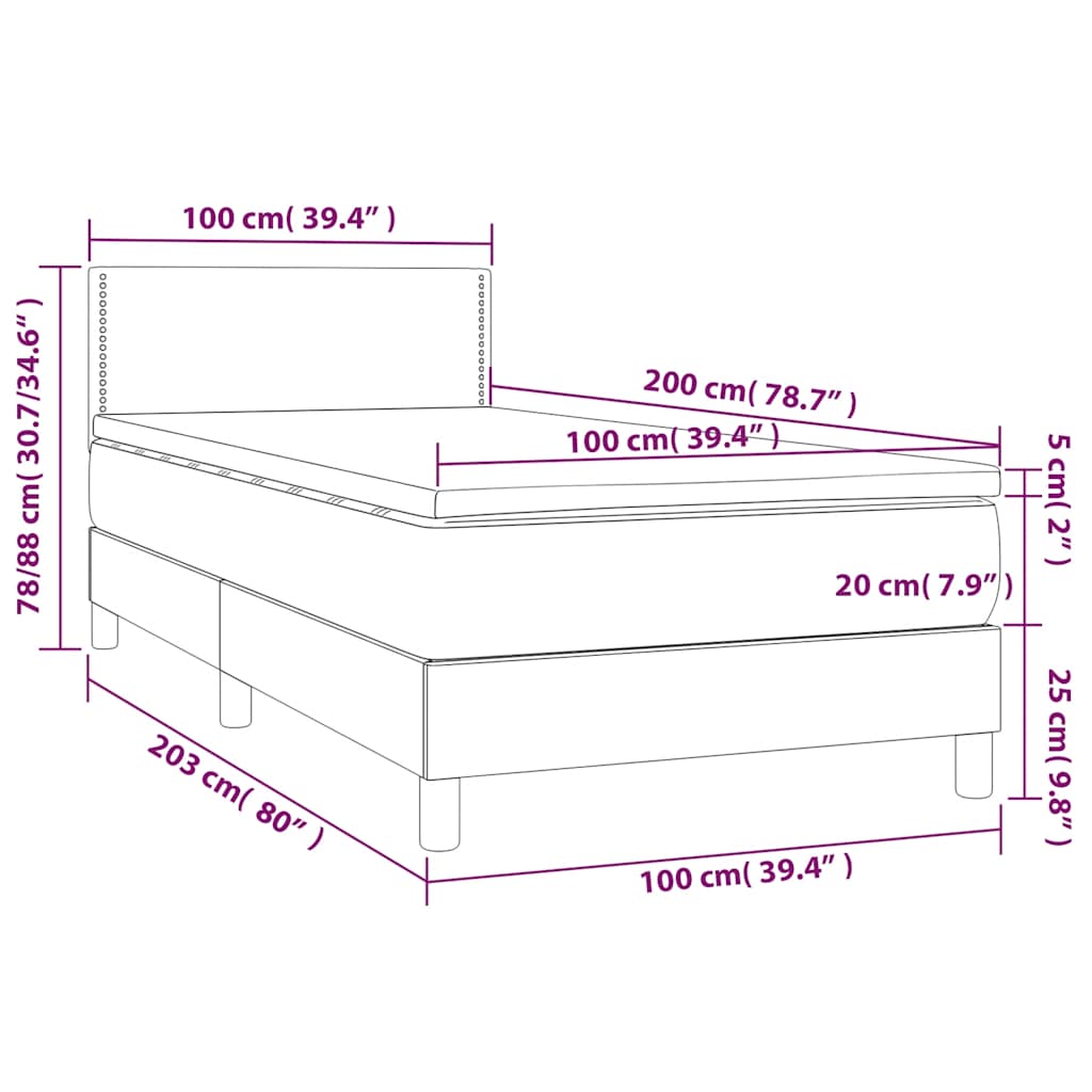 Krevet box spring s madracem LED crni 100x200 cm baršun