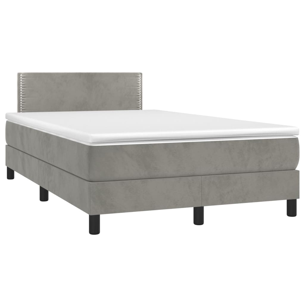 Krevet box spring s madracem LED svjetlosivi 120x200 cm baršun